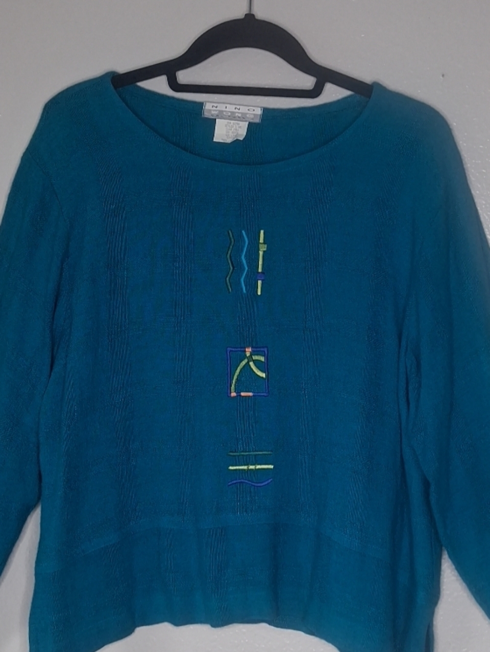Vintage Nino Wong California Blouse Turquoise Blue Embroidered Detailed Size S - Picture 9 of 13